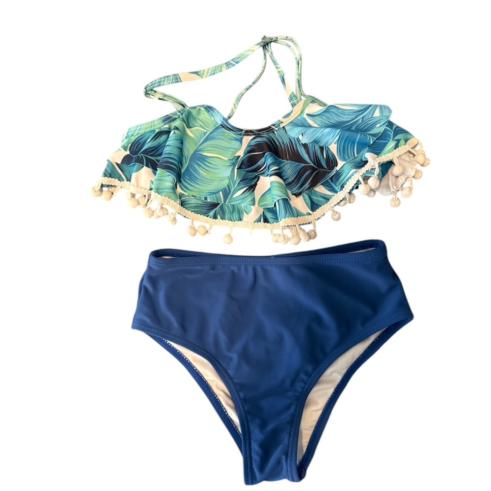 Tropical Leaf Print Kids Swim Set